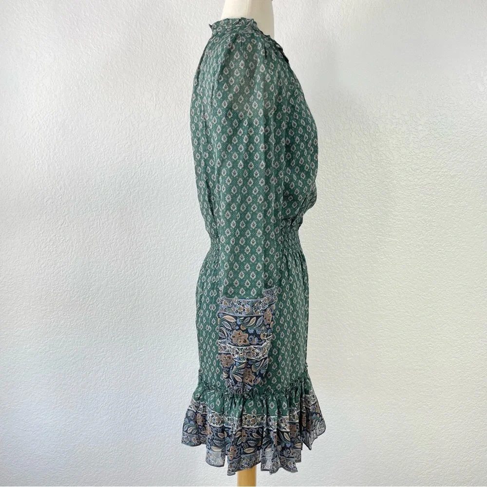 {Veronica Beard} Destiny Smocked Waist V-Neck Mini Dress, Size 0, NWT